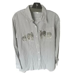 Infinity Fashions Black & White Striped Zebra Embroidered Button-Up – Size M